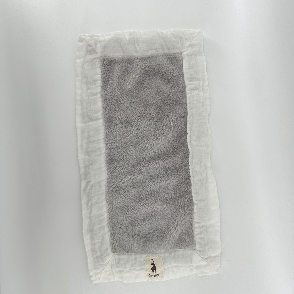 CareAboo Baby Security Blanket Grey Faux Fur White Muslin Gauze Lovey 17x9